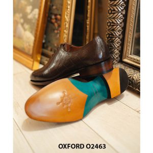 Giày da nam da bò dập vân cá sấu nâu Oxford O2463 004