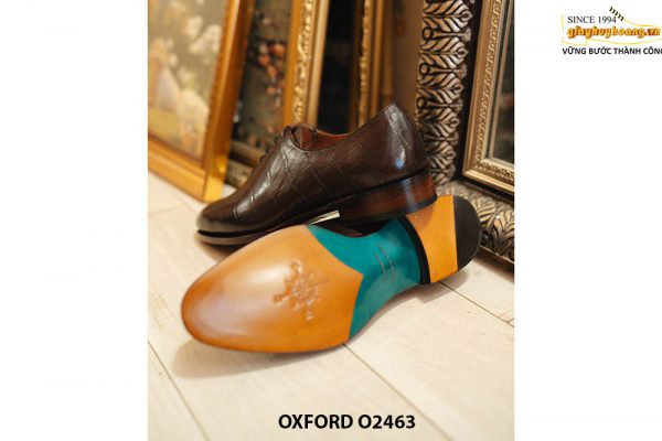 Giày da nam da bò dập vân cá sấu nâu Oxford O2463 004