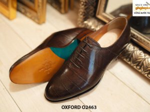 Giày da nam da bò dập vân cá sấu nâu Oxford O2463 003