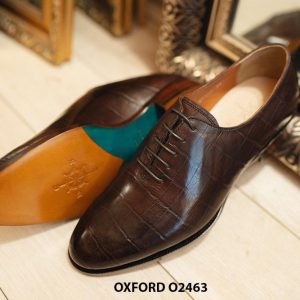 Giày da nam da bò dập vân cá sấu nâu Oxford O2463 003