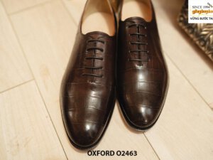 Giày da nam da bò dập vân cá sấu nâu Oxford O2463 001