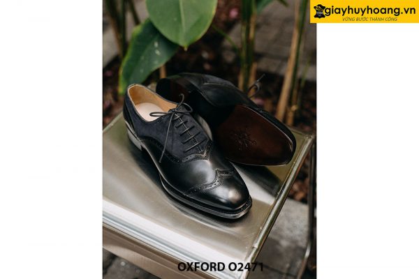 Giày da nam màu đen phối da lộn Oxford O2471 004