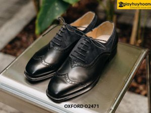 Giày da nam màu đen phối da lộn Oxford O2471 001