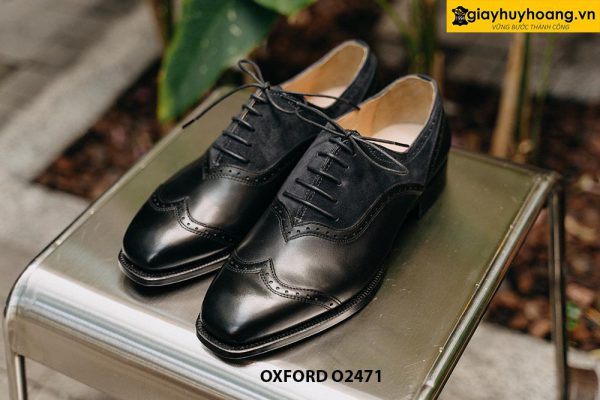 Giày da nam màu đen phối da lộn Oxford O2471 001