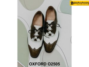Giày da nam màu trắng phối nâu cá tính Oxford O2505 004