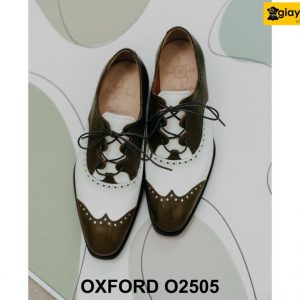 Giày da nam màu trắng phối nâu cá tính Oxford O2505 004