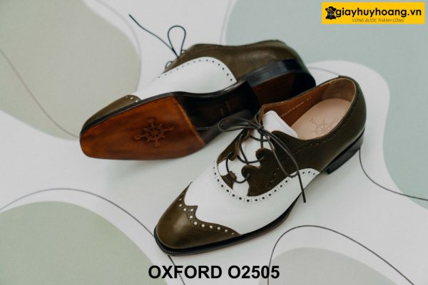 Giày da nam màu trắng phối nâu cá tính Oxford O2505 003