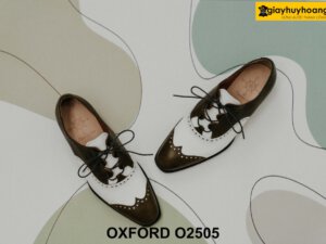 Giày da nam màu trắng phối nâu cá tính Oxford O2505 001