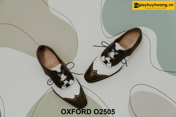 Giày da nam màu trắng phối nâu cá tính Oxford O2505 001