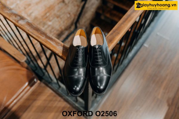 Giày da nam màu đen đế da bò cao cấp Oxford O2506 001