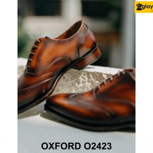 Giày da nam thiết kế 2 chữ M ở mũi Oxford Wingtips O2423 005