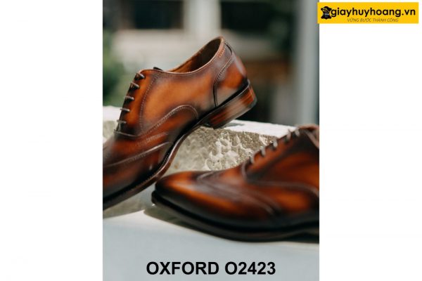 Giày da nam thiết kế 2 chữ M ở mũi Oxford Wingtips O2423 005