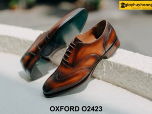 Giày da nam thiết kế 2 chữ M ở mũi Oxford Wingtips O2423 004