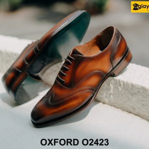 Giày da nam thiết kế 2 chữ M ở mũi Oxford Wingtips O2423 004