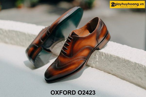Giày da nam thiết kế 2 chữ M ở mũi Oxford Wingtips O2423 004