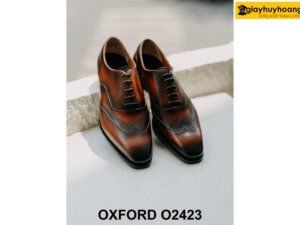 Giày da nam thiết kế 2 chữ M ở mũi Oxford Wingtips O2423 003