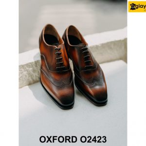 Giày da nam thiết kế 2 chữ M ở mũi Oxford Wingtips O2423 003