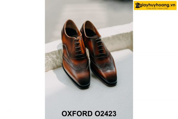 Giày da nam thiết kế 2 chữ M ở mũi Oxford Wingtips O2423 003