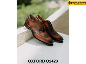 Giày da nam thiết kế 2 chữ M ở mũi Oxford Wingtips O2423 002