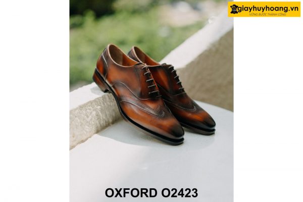 Giày da nam thiết kế 2 chữ M ở mũi Oxford Wingtips O2423 002
