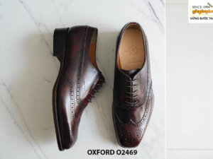 Giày tây nam mũi vuông Full Brogues Wingtips Oxford O2469 001