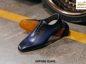 Giày da trơn nam nhuộm màu xanh thủ công Oxford O2445 004