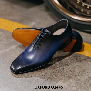Giày da trơn nam nhuộm màu xanh thủ công Oxford O2445 004