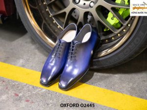 Giày da trơn nam nhuộm màu xanh thủ công Oxford O2445 001