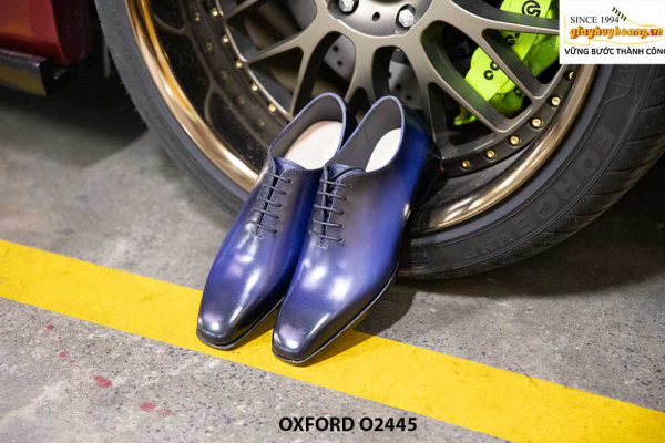 Giày da trơn nam nhuộm màu xanh thủ công Oxford O2445 001