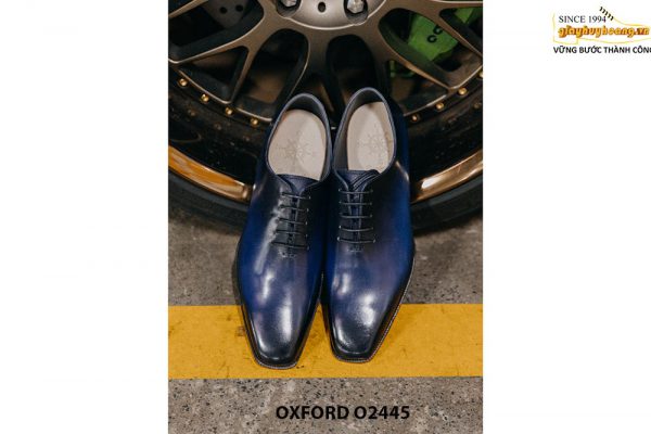 Giày da trơn nam nhuộm màu xanh thủ công Oxford O2445 003