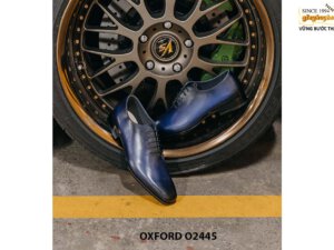Giày da trơn nam nhuộm màu xanh thủ công Oxford O2445 002