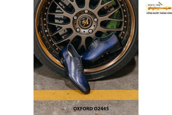 Giày da trơn nam nhuộm màu xanh thủ công Oxford O2445 002