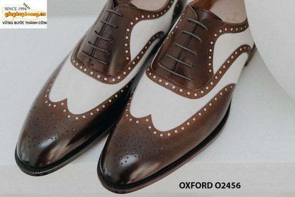 Giày tây nam Wingtips trắng phối nâu Oxford O2456 004