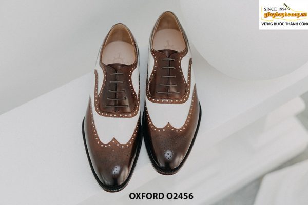 Giày tây nam Wingtips trắng phối nâu Oxford O2456 001