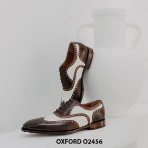 Giày tây nam Wingtips trắng phối nâu Oxford O2456 002