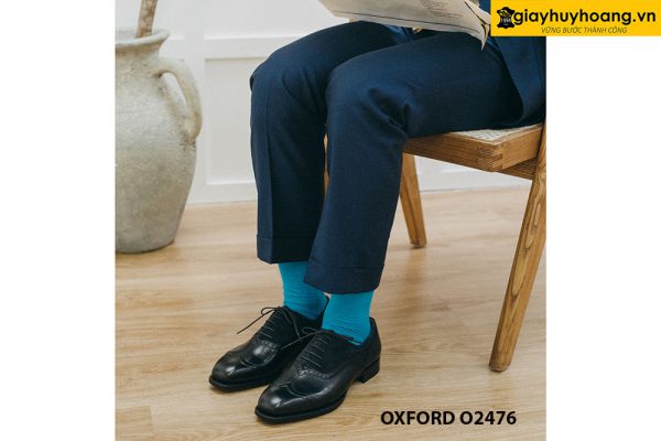 Giày da nam màu đen phối da lộn Oxford O2471 006