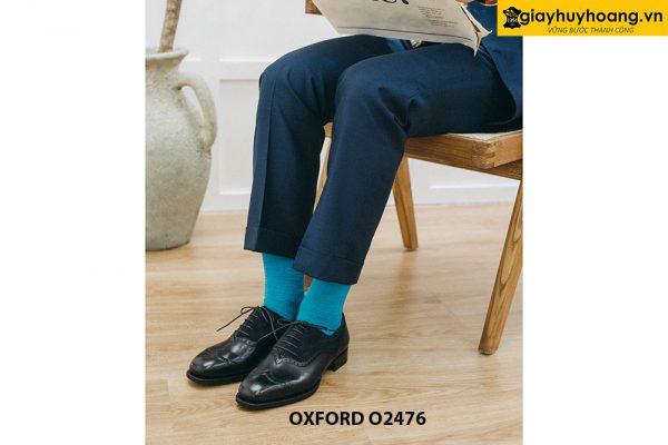 Giày da nam màu đen phối da lộn Oxford O2471 007