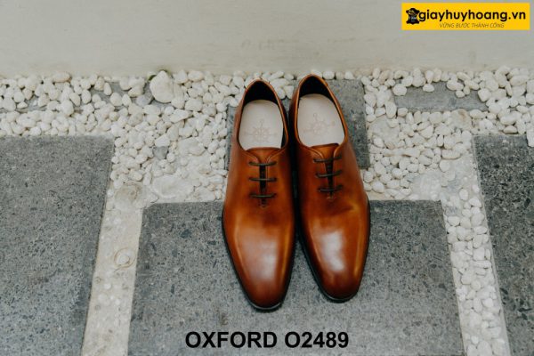 Giày da nam trơn màu vàng bò phong cách Oxford O2489 001