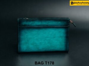 Túi ví cầm tay da bò màu xanh Patina đen T178 001