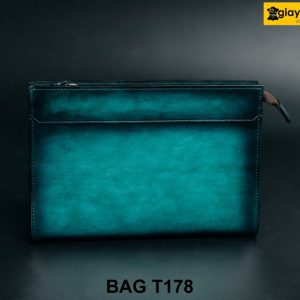 Túi ví cầm tay da bò màu xanh Patina đen T178 001