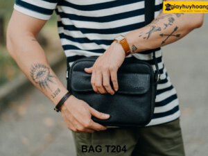 Túi da bò vân hạt đeo chéo nam T204 002
