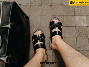 Dép da nam màu đen bóng loáng DP2020 001