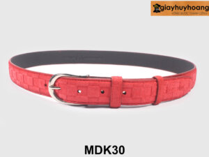 Dây nịt thắt lưng nam da lộn đỏ ô vuông MDK30 001