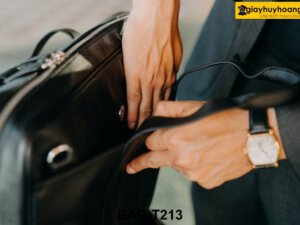 Túi xách da bò nam màu đen đi công tác nước ngoài T213 004