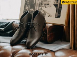 Giày da saffiano nam màu nâu cao cấp Chukka Boot BT2178 001