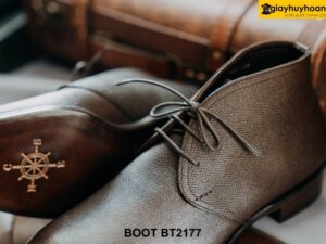 Giày da saffiano nam màu nâu cao cấp Chukka Boot BT2178 003