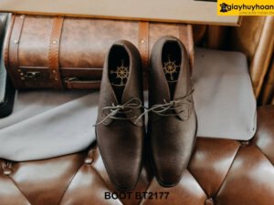Giày da saffiano nam màu nâu cao cấp Chukka Boot BT2178 002