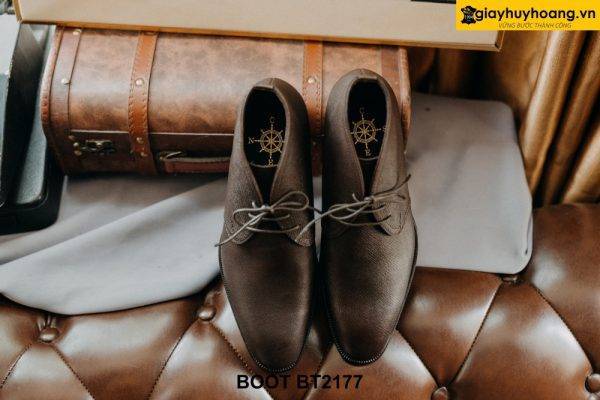 Giày da saffiano nam màu nâu cao cấp Chukka Boot BT2178 002