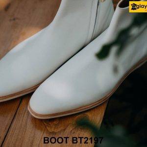 Giày da cổ cao khóa kéo màu trắng Zip Boot BT2197 001