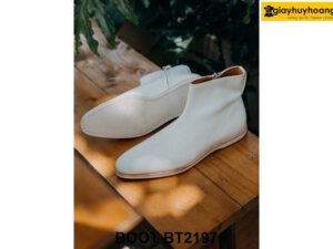 Giày da cổ cao khóa kéo màu trắng Zip Boot BT2197 004